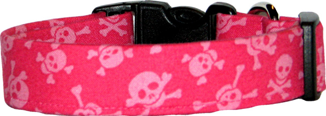 Hot Pink Mini Skulls Dog Collar